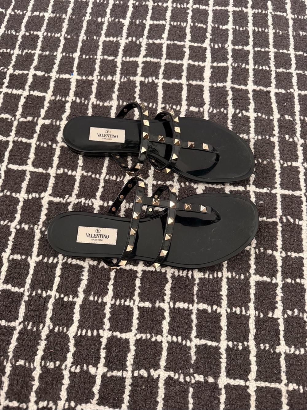 Valentino Black Jelly Slide Sandals with Gold Studs